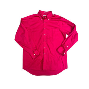 Izod Mens Red Long Sleeve Twill Button Up Shirt Large